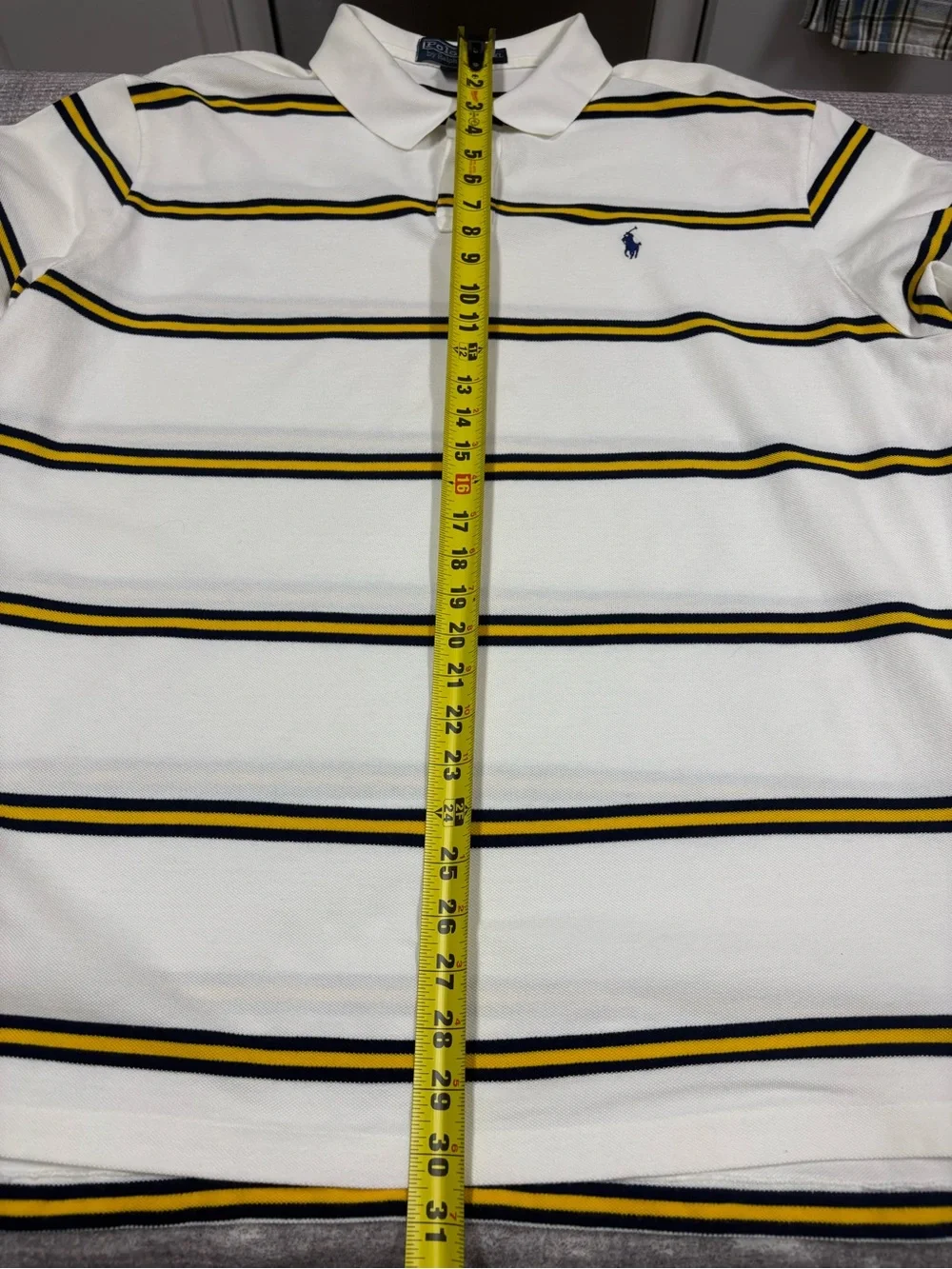 Ralph Lauren Mens Preppy Short Sleeve Polo Shirt Size XL White Striped Hi Lo